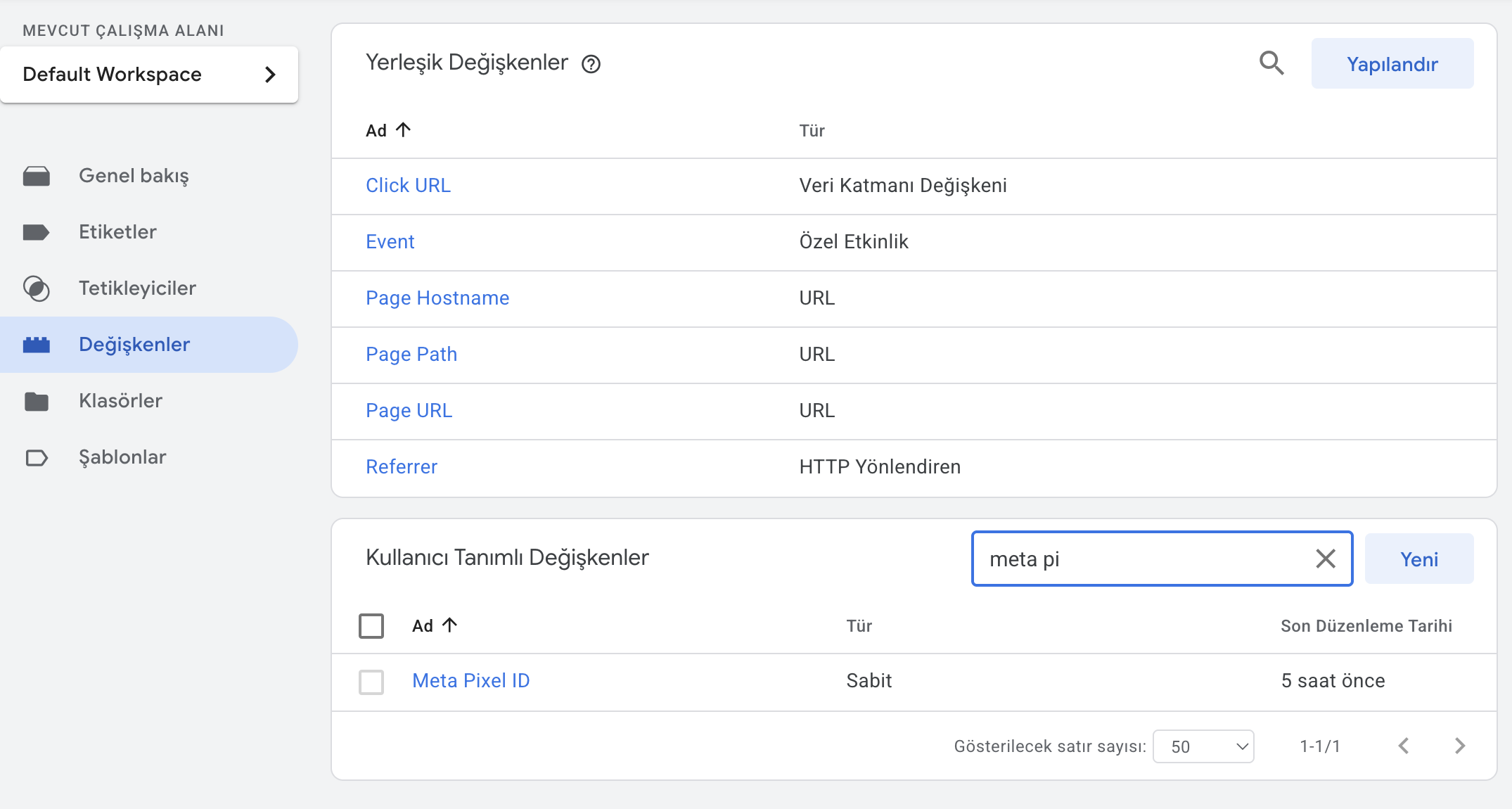 GTM Değişkenler - Meta Pixel ID