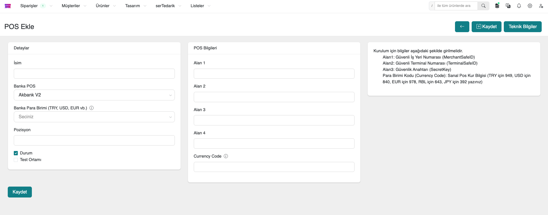 Paneldeki Sanal POS Ayarları