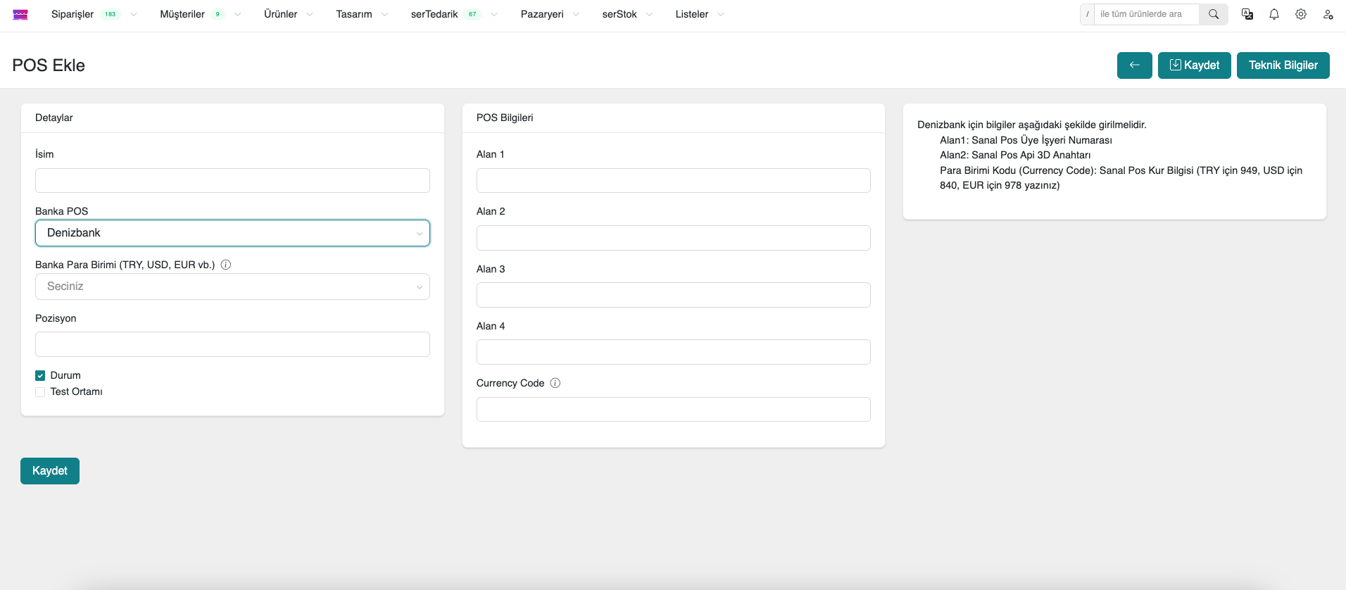 Paneldeki Sanal POS Ayarları
