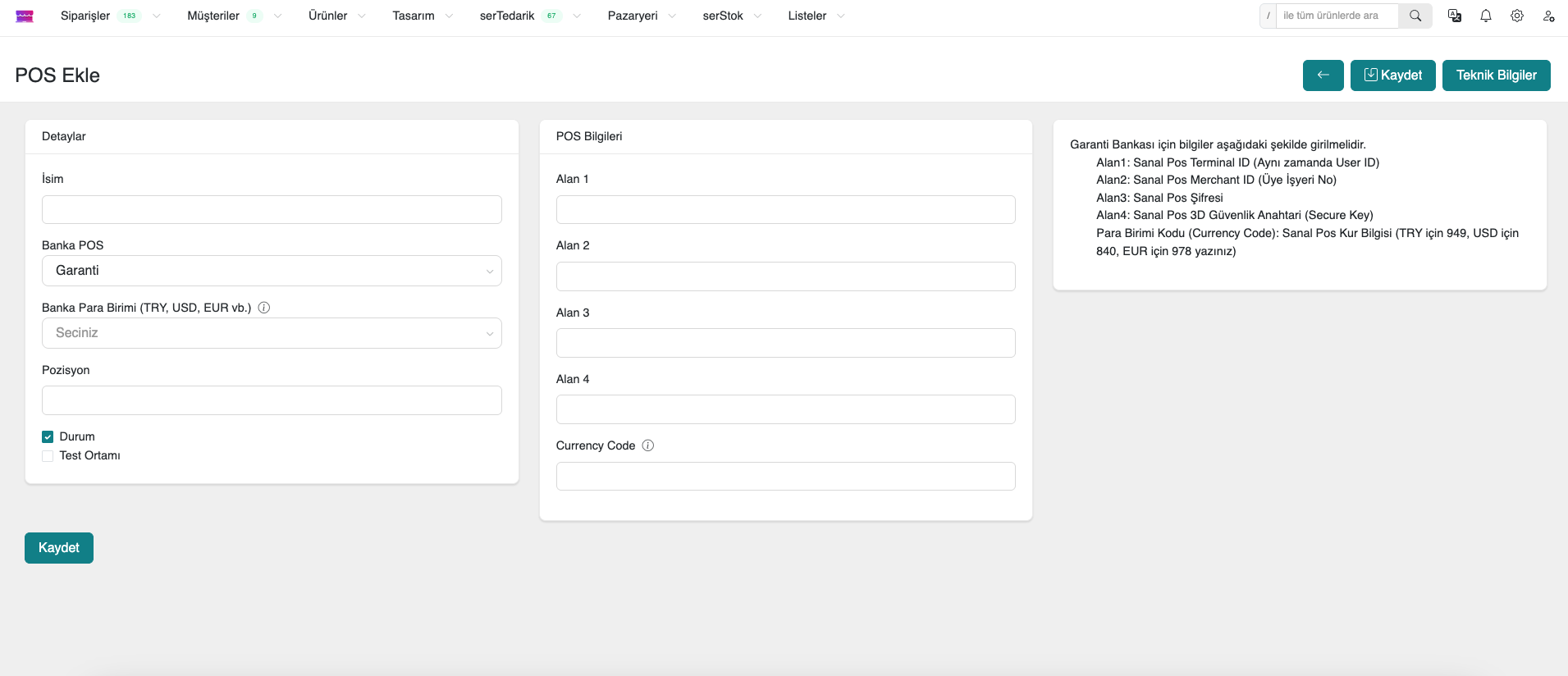 Paneldeki Sanal POS Ayarları