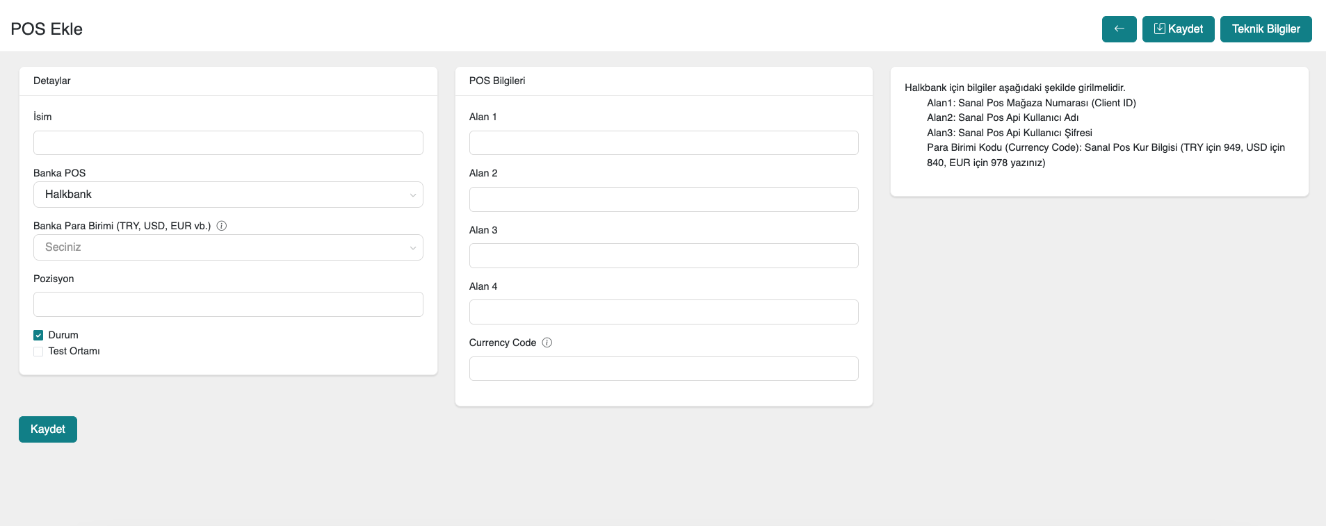 Paneldeki Sanal POS Ayarları