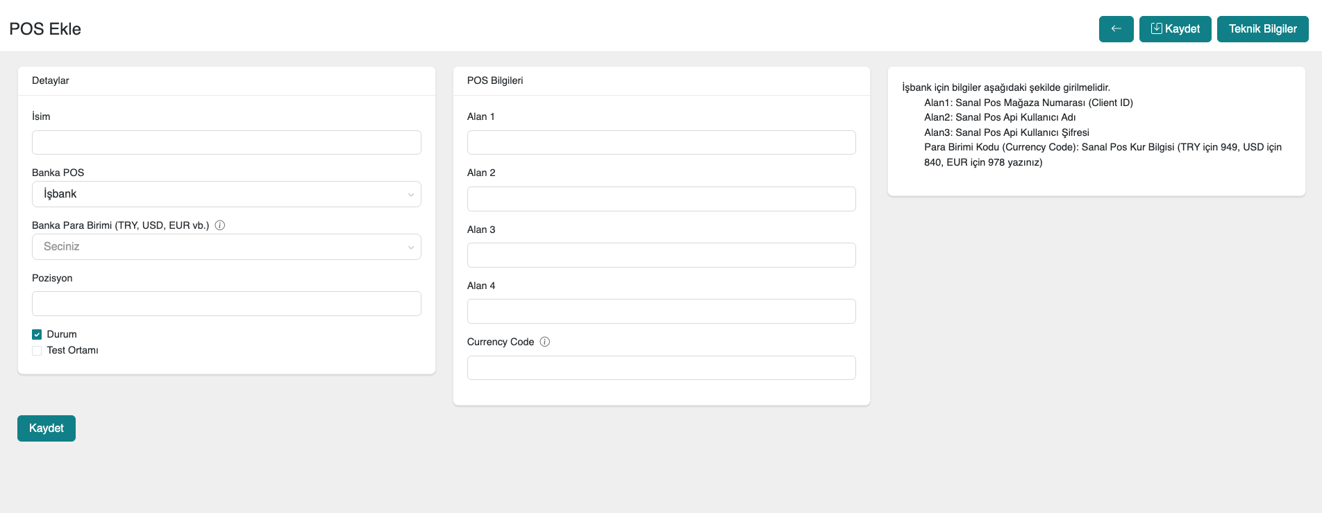 Paneldeki Sanal POS Ayarları