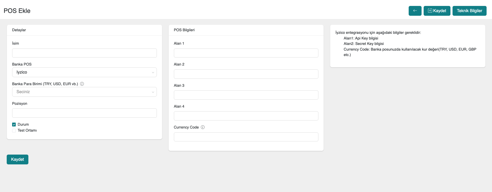 Paneldeki Sanal POS Ayarları