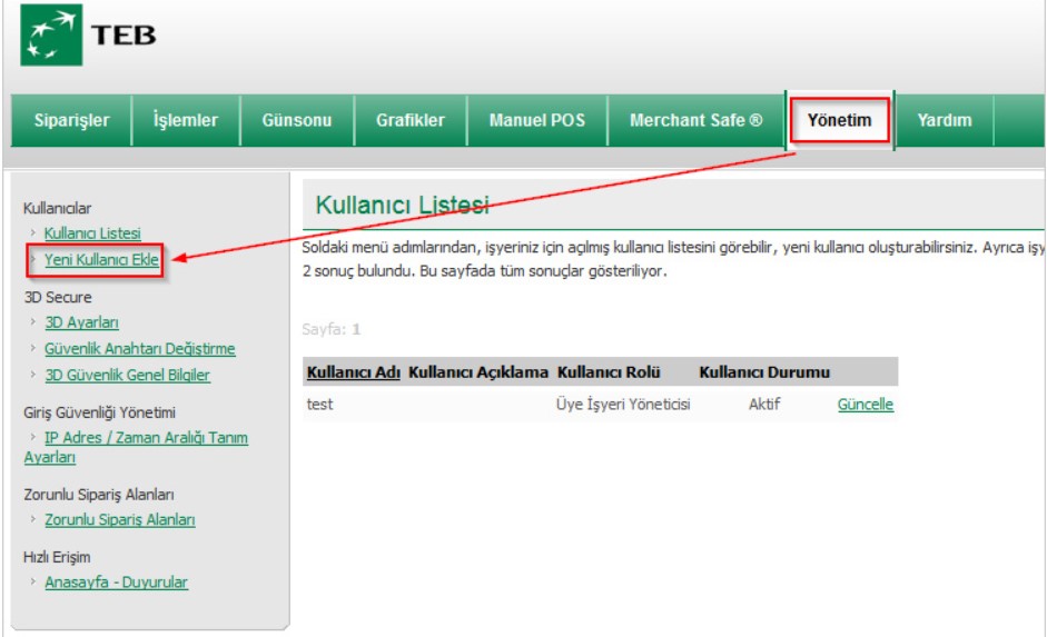 Paneldeki Sanal POS Ayarları