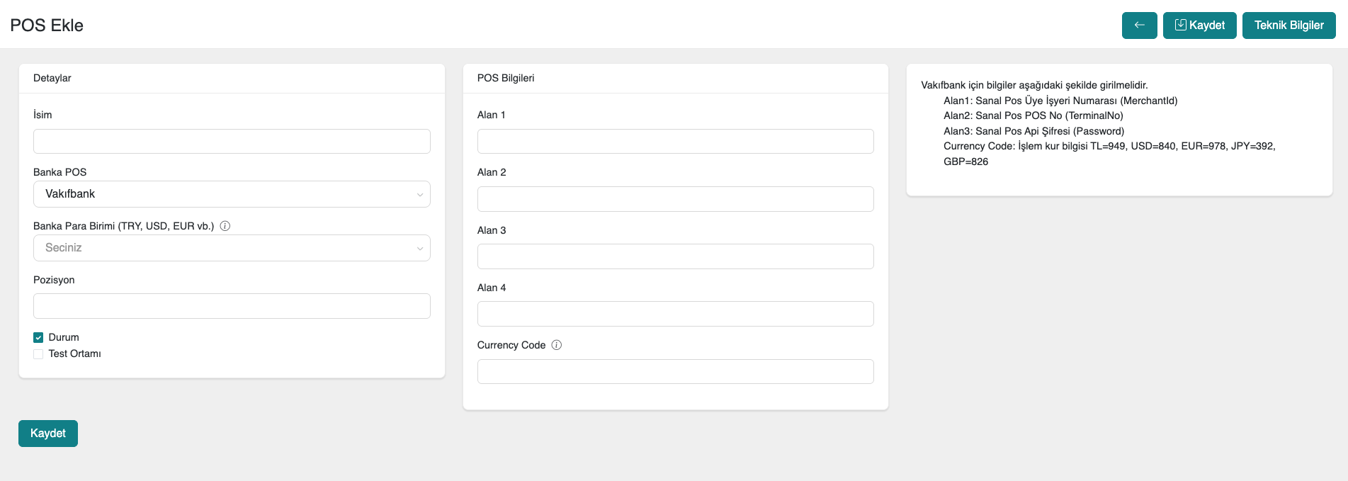 Paneldeki Sanal POS Ayarları