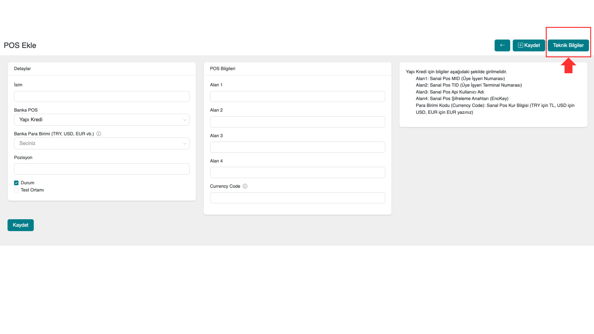 Paneldeki Sanal POS Ayarları
