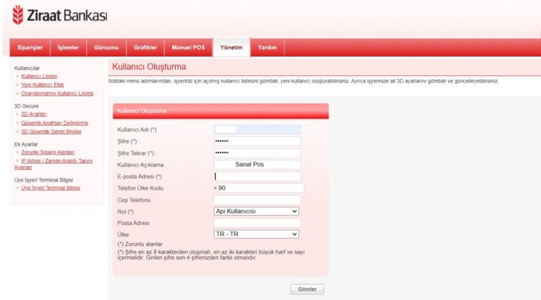 Paneldeki Sanal POS Ayarları