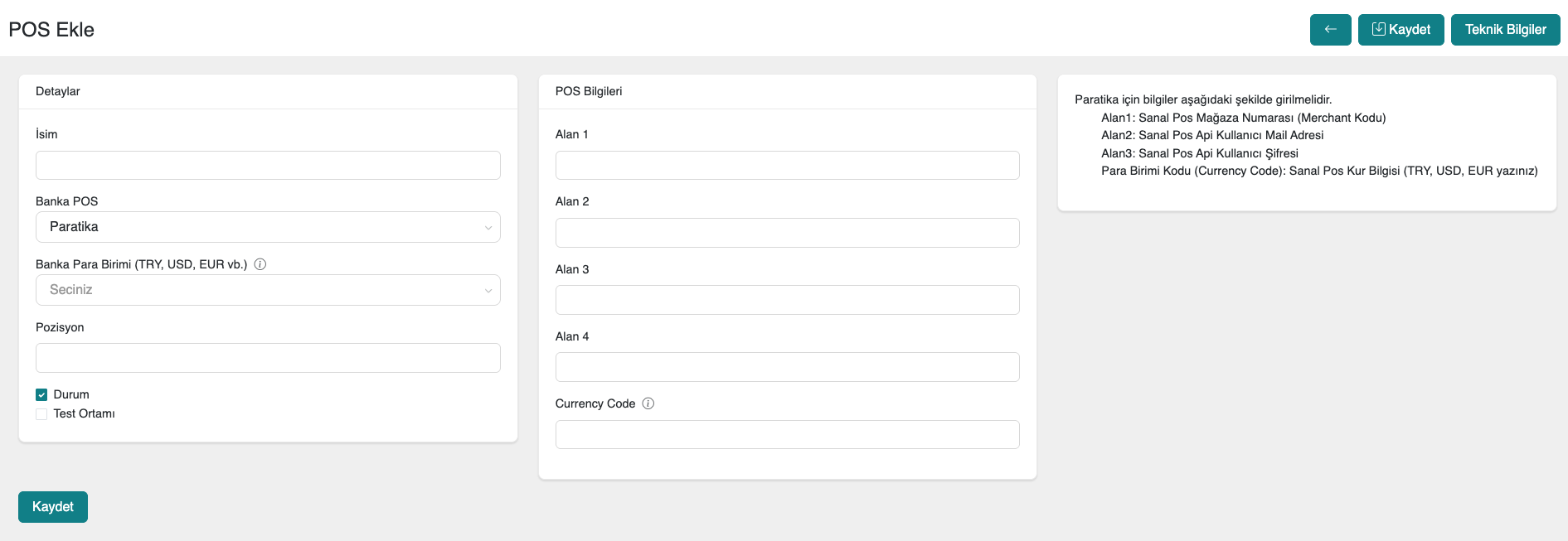 Paneldeki Sanal POS Ayarları