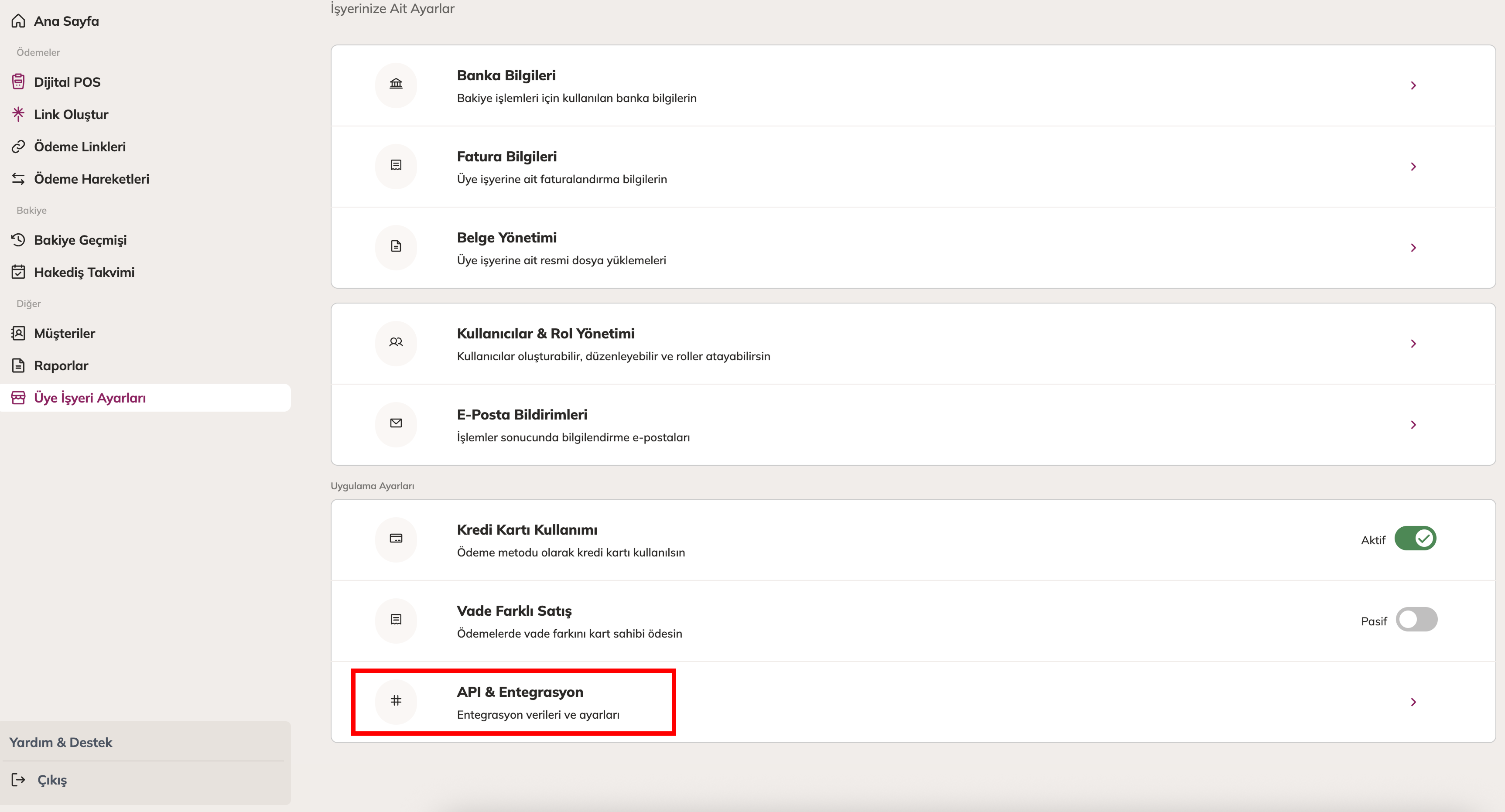 Paneldeki Sanal POS Ayarları